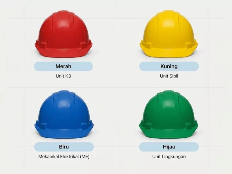 Arti warna helm proyek merah, kuning, biru, dan hijau berdasarkan Peraturan PUPR
